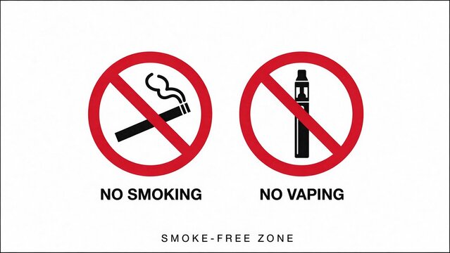 No smoking and no vaping prohibition signs for a smoke free zone