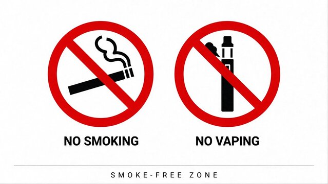 No smoking and no vaping sign icons for a smoke free zone