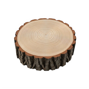 Circular cross section of tree trunk on transparent background with bark isolated transparent