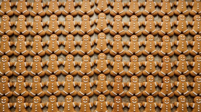 Close Up Pattern of Brown Gingerbread Cookies with Icing.