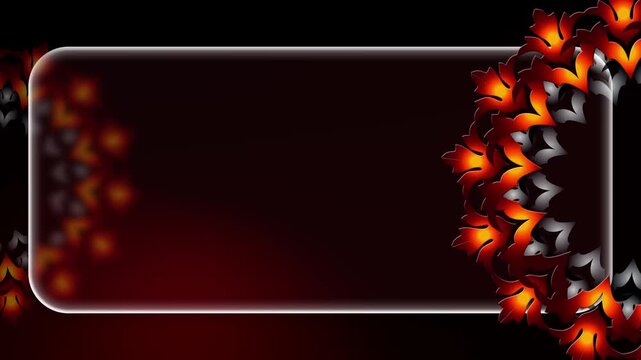 Artistic seamless looping mandala animation blended with transparent UI panel, great for invitations, greeting cards, and formal event visuals.