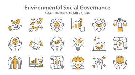 Fototapeta premium Set of Environmental Social Governance ESG icons representing sustainability and corporate responsibility