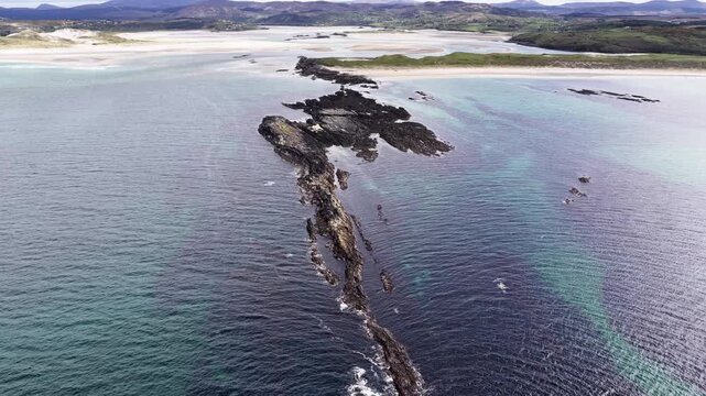 Aerial view of Cashelgolan, Castlegoland, beach. Taken above the rocks at the end of the beach.