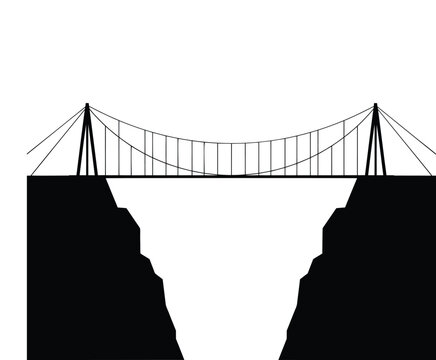 Suspension bridge over deep canyon cliffs vector illustration architectural silhouette art