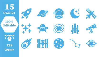 Set of 15 space exploration and astronomy vector icons with astronomy, astronaut © Abu Sufian
