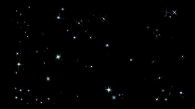 Stars sparkle with a soft white glow scattered across a solid black background.