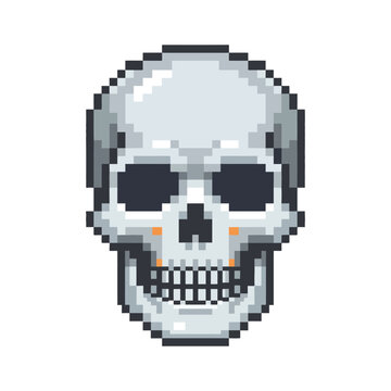 Human skull front view in pixel art style