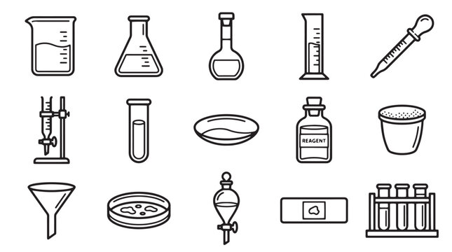 Laboratory glassware line icons set, chemistry equipment vector collection, scientific research tools for biology and medical lab experiments