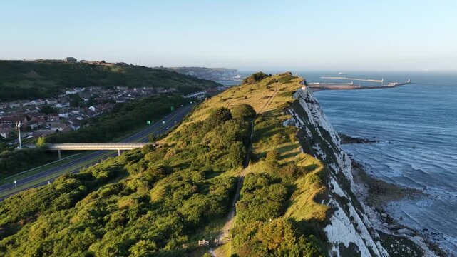 White Cliffs of Dover landscape view under clear sunny morning sky
