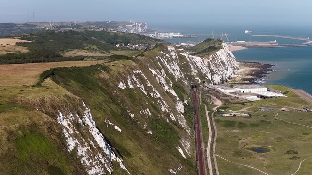 White cliffs of Dover coastline during a bright and sunny afternoon in England