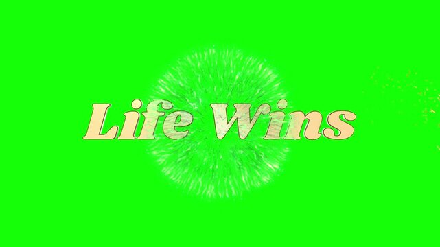 Life Wins text is displayed in a elegant serif font over a glowing green circular light effect.