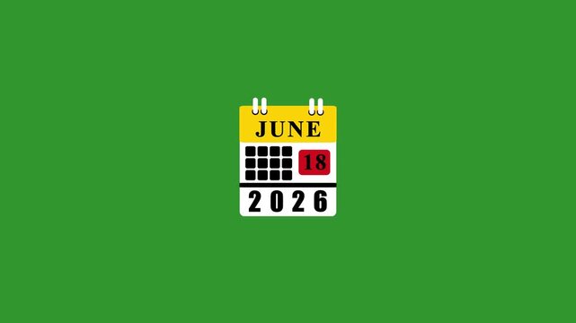 June 2026 calendar page flip animation countdown to summer, date change loop, minimalist desk setup june calendar