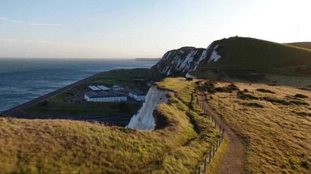 White Cliffs of Dover landscape with cows grazing during a sunny golden afternoon