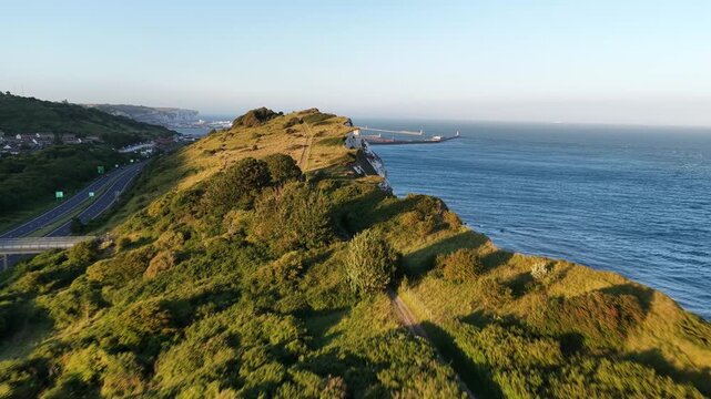 White Cliffs of Dover landscape view overlooking the sea during early morning light