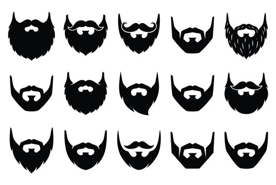 Set of various beard styles, mustache and facial hair icons, vector illustration