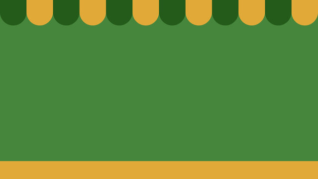 Cute green shop awning background presentation with yellow striped border for store banner