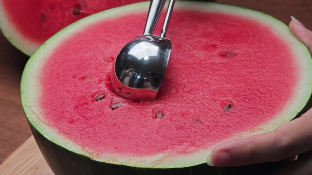 Fresh watermelon scoop in ball shape. 