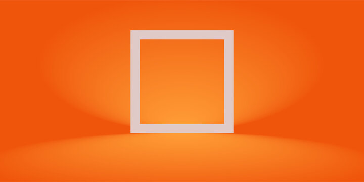 White empty frame in orange solid color studio scene white lights. Halloween background. Product display mockup design. EPS 10