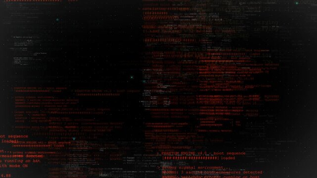 Chaotic red code, system logs, and error messages fill the screen, creating a visual of data breaches, system failures, glitches, and cyber intrusion in a high-pressure digital environment.