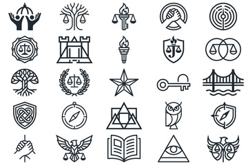 Fototapeta premium icon set law firm logo collection , justice logo set , black and white background 