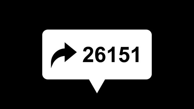 Animation of counting share concept. Share icon counter animation. Share counter from 0k to 50k with share logo. share counting animation on black background in 4k.