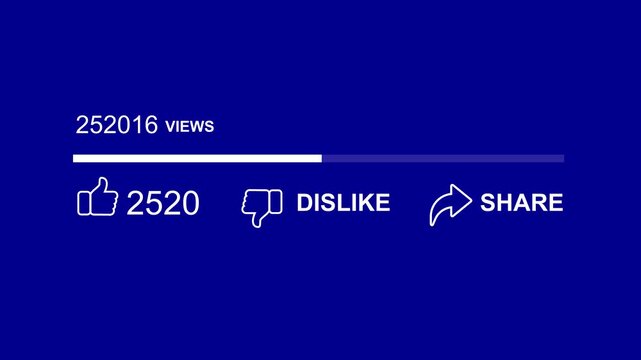 Views and like counts on social media - Animation of user progress counting great numbers of likes and view, Views growth loop social media views count reel animation. 4k