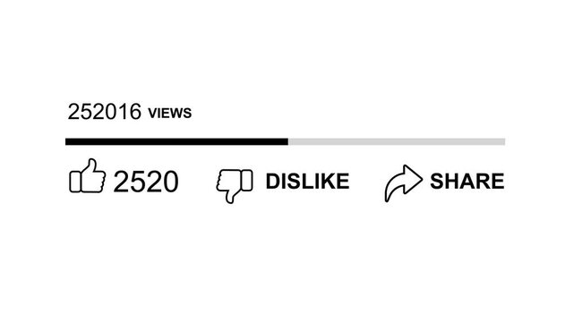 Views and like counts on social media - Animation of user progress counting great numbers of likes and view, Views growth loop social media views count reel animation. 4k