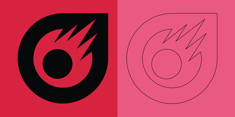 Falling meteorite or comet with flame trail in solid black and outline styles © Rakibul