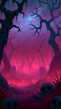 Scary polished cartoon game art with vivid cel shading and bold 3d foreground elements