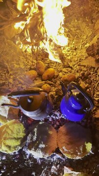 Outdoor Cooking on Campfire: Potatoes and Traditional Tarhana