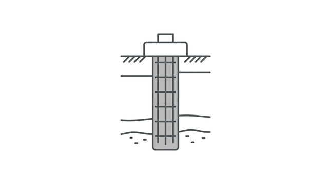 Foundation Pile Construction Diagram: Reinforcement Cage in Concrete