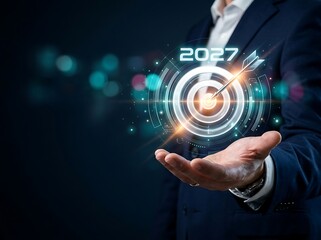 Fototapeta premium 2027 Executive Planning Concept with Precision Bullseye Target Representing Business Growth Innovation and Strategic Decision Making