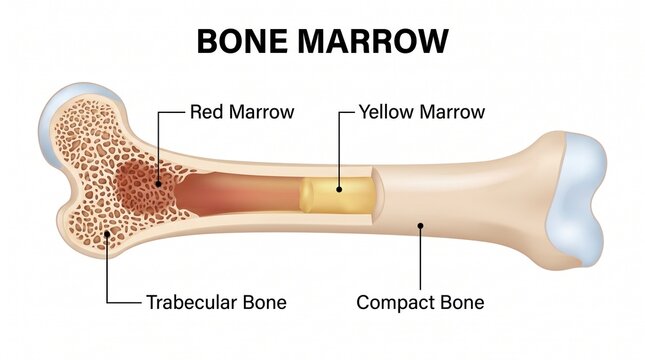 Educational Medical Diagram Showing the Anatomical Structure of Human Bone Marrow and Trabecular Bone Tissue