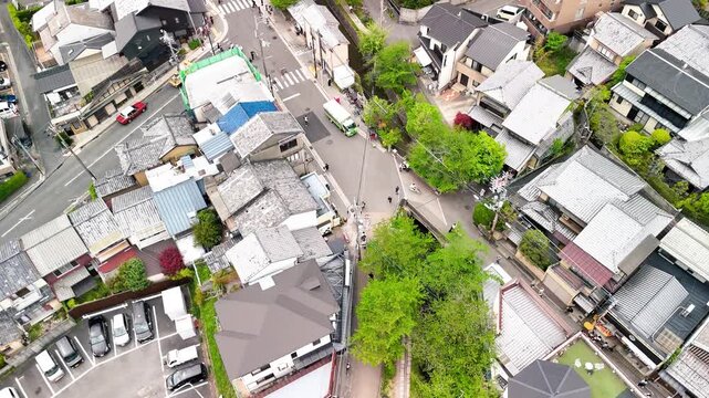 Kyoto Philosopher's Path cherry blossom tunnel aerial panorama
