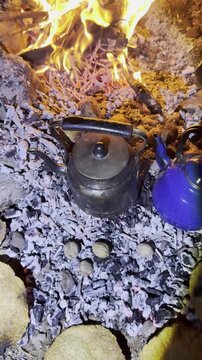 Cozy Evening Camping Preparation with Fire and Tea