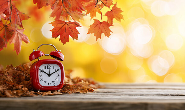 a composition featuring a red retro style alarm clock