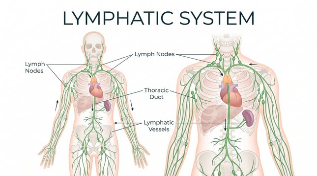 Detailed Anatomical Illustration of the Human Lymphatic System and Lymph Node Network