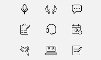 Fototapeta premium Interview line editable icon set.