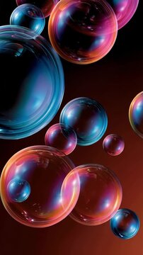 Transparent soap bubbles floating gracefully on an isolated background, vertical video featuring realistic bubble animation for overlays and visual effects