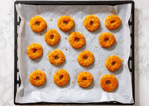 Crunchy Monterey Jack Hoops on a tray