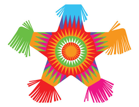Star Shaped Pi&ntilde;ata Vector Icon with Colorful Festive Decoration for Birthday Parties, Mexican Fiesta, and Holiday Celebrations