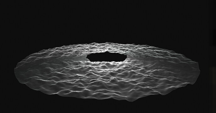 Circular analysis or visualization of vibration waveform or penetrating shock wave. 3D rendering.