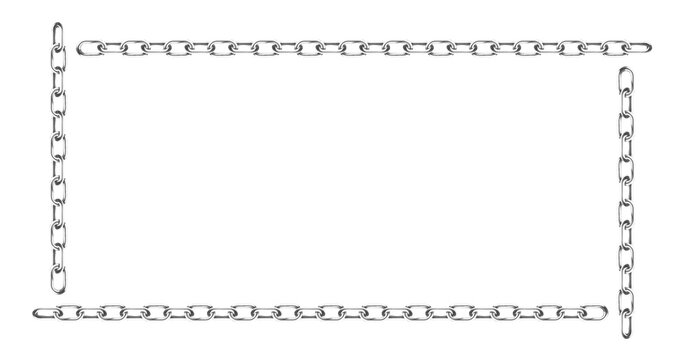 Simple rectangular frame border made of chrome silver steel chain links