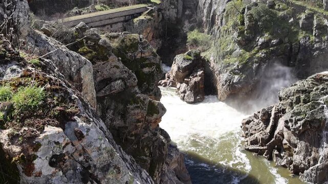 Water release, due to heavy rains, at the El Villar Dam in the province of Madrid, Spain
