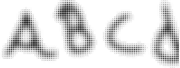 Halftone alphabet letters A B C D, black and white dotted typography vector, retro pop art style font elements for graphic design © Mstshima
