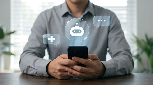 Man using AI chatbot assistant on smartphone for digital support