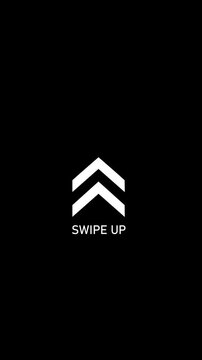 Dynamic swipe up animation on transparent background. Swipe up arrow looping icon with text animation, suitable for video templates.