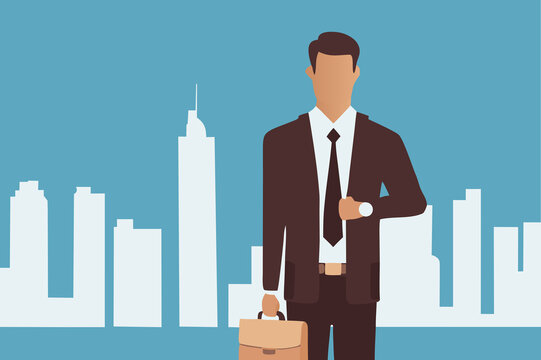 Businessman with Briefcase in a City. Corporate Executive Vector