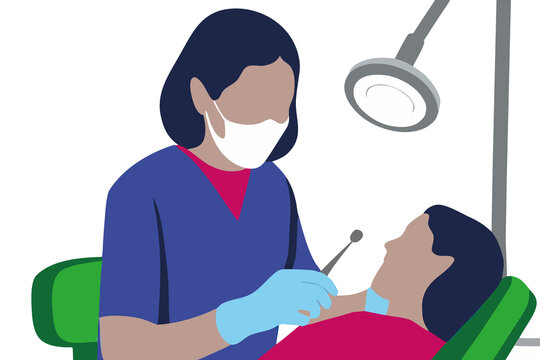 Dentist Examining Patient's Teeth. Dental Care Vector Concept.