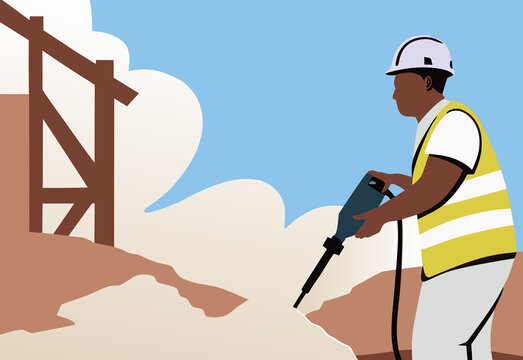 Construction Worker with Jackhammer. Building Industry Vector